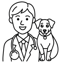 Smiling boy with his dog and family in cartoon vector illustration