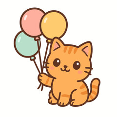 Cute cartoon cat holding balloons perfect for celebration