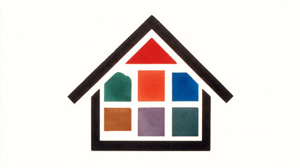 A logo for an interior design company, a house shape made of furniture and decor