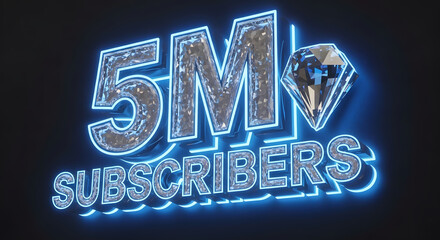 5 million subscribers text with diamond and neon lights