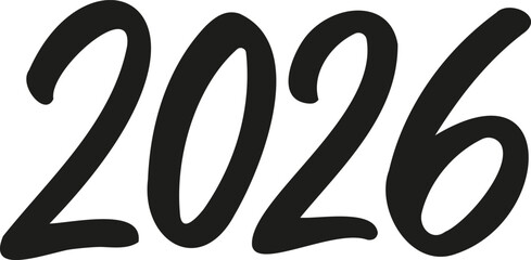 Vector 2026 year black handwriting font. White background. Isolated typography text for calendar design, flyer, banner, poster