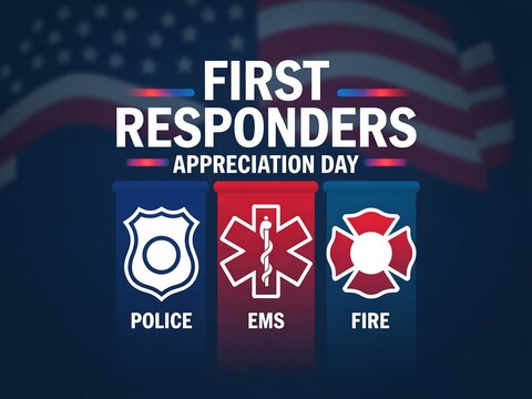 First responders appreciation day with police, fire, and ems symbols