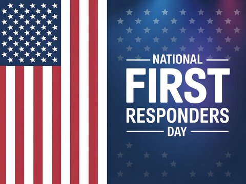 National first responders day with american flag on blue star background