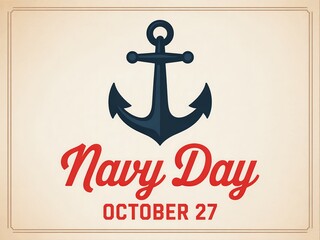 Vintage navy day greeting card with an anchor and october 27th text
