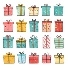Cute gift boxes in various colors and patterns