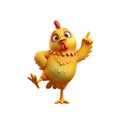 Animated chicken character gesturing upwards on a stark dark background canvas