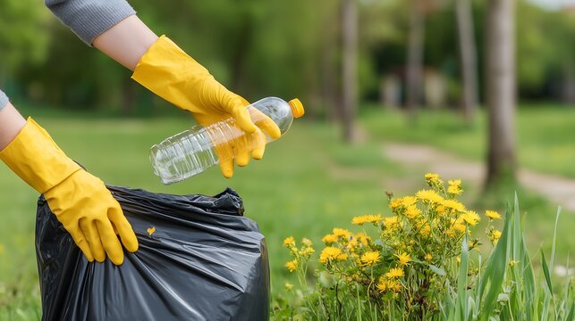 Environmental Volunteer Cleaning Nature and Sorting Waste. Clean planet Earth concept