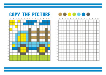 Copy the picture grid drawing worksheet for kids. Pixel art stake truck