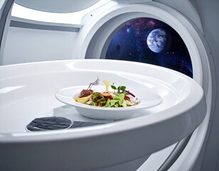 Space Food Meal Glowing Plate Futuristic Setting