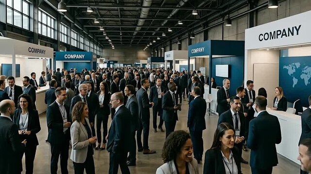 Crowd of business professionals networking at a corporate trade show or exhibition - Powered by Adobe