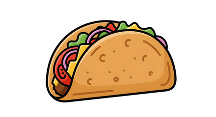 Cartoon Taco Illustration with Fresh Ingredients png clear alpha channel cutout isolated on transparent background