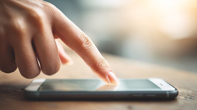 illustration from a low angle, showing a person's hand typing on a smartphone with a financial app open. The focus is on the action of a thumb typing on the screen, emphasizing the accessibility 