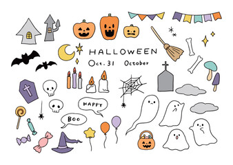 ハロウィンのおばけとかぼちゃのイラストセット