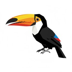 Naklejka premium Vibrant Geometric Toucan with Oversized Orange Beak and Blue Wing Accents Flat Design Illustration