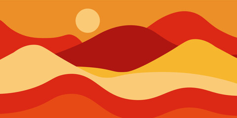 Vector colorful illustration of a sunset in the mountains. Horizontal banner template. Abstract nature.