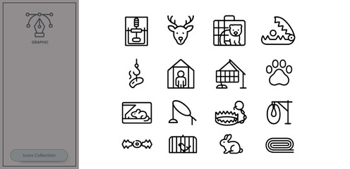Collection of hunting and trapping icons representing wildlife and animal control in a simple line art style
