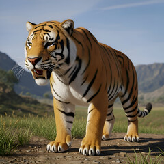 Obraz premium Majestic Tiger Stance - A Powerful Predator in the Wild.