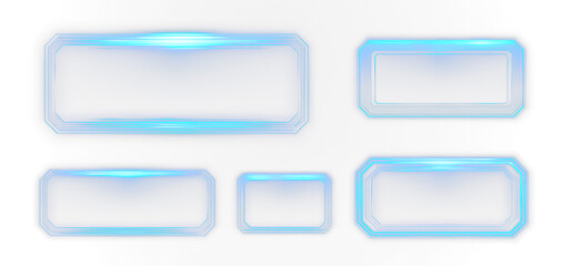 Set of Futuristic Glowing Blue Rectangular Frames for User Interface Design Isolate On Transparent Background, cutout, png