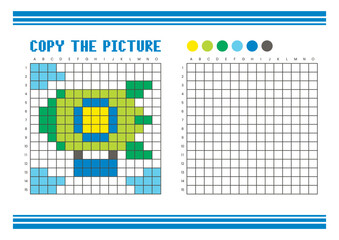 Copy the picture grid drawing worksheet for kids. Pixel art zeppelin © Adpragus