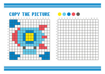 Copy the picture grid drawing worksheet for kids. Pixel art zeppelin © Adpragus