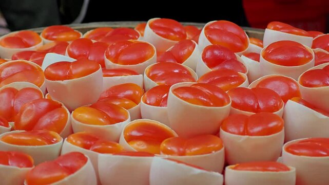 Songkhla steamed egg yolks called Khai Krob. Southern of Thailand.