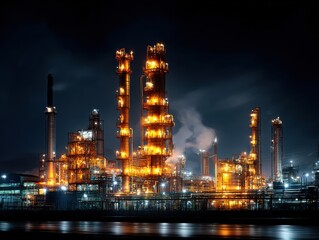 Fototapeta premium Night view illuminates a 3-giga-standard v2-4x production process, showcasing a detailed, extremely illuminated industrial landscape at its fi with giftzzbm 61760.