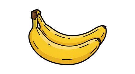 Stylized illustration of a bunch of yellow bananas with a dark outline on a blurred golden background. png clear alpha channel cutout isolated on transparent background