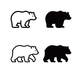 Collection of black and white bear icons, featuring a variety of styles for a large wild animal.