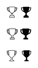 Set of black and white trophy icons, representing victory, award, and competition.