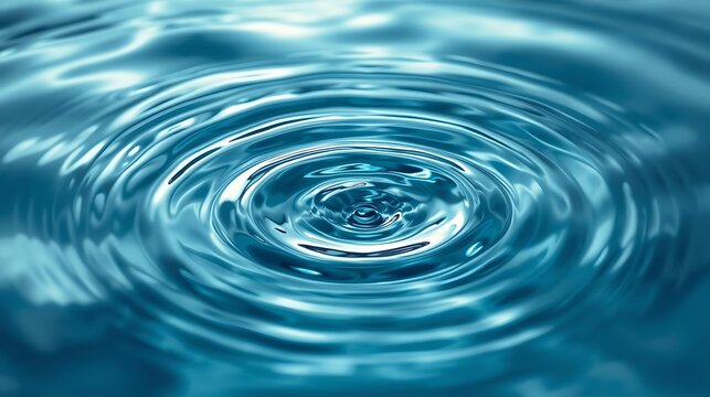Close-up view of concentric ripples spreading across the surface of clear blue water. - Powered by Adobe