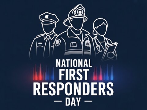 National first responders day with police, firefighter, and doctor icon