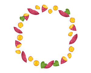 サツマイモ 円フレーム 水彩手描きフルーツイラスト 秋の味覚 チラシ・ポスター・Webデザインに使える装飾イラスト素材