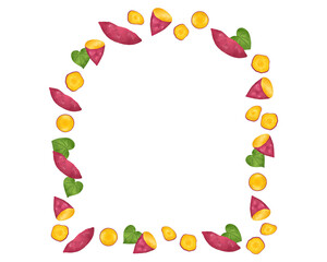 サツマイモ アーチフレーム 水彩手描きフルーツイラスト 秋の味覚 チラシ・ポスター・Webデザインに使える装飾イラスト素材