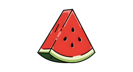 Stylized Watermelon Slice Icon with Black Outline and Soft Gradient Background png clear alpha channel cutout isolated on transparent background