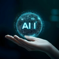 Artificial intelligence sphere held in hand digital future concept