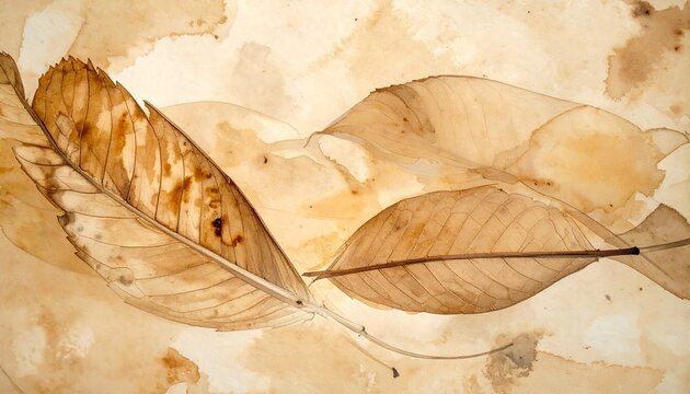 Dried leaves on aged paper