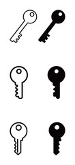Set of house keys. Security and access symbol in outline and solid black silhouette. Simple vector for real estate, home, and ownership.