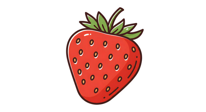 Vibrant Cartoon Strawberry Illustration with Seeds and Green Leaves png clear alpha channel cutout isolated on transparent background