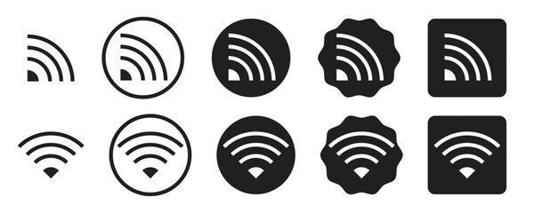 WiFi Signal Icons Set with Multiple Styles and Shapes for Connectivity Status Indicators