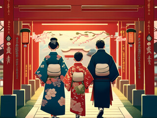 赤い鳥居と着物