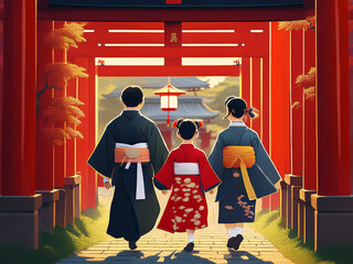 赤い鳥居と着物