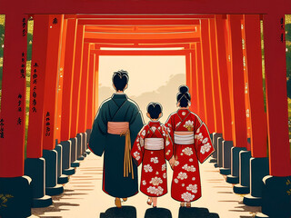 赤い鳥居と着物