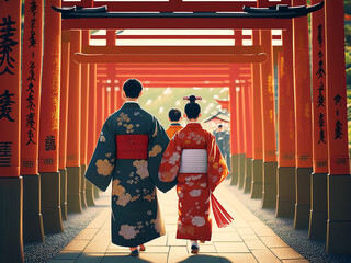 赤い鳥居と着物