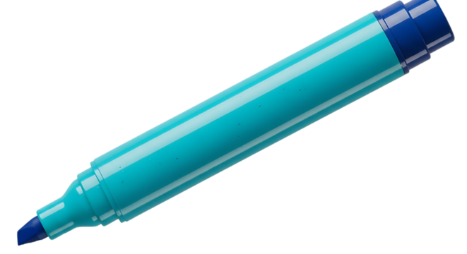Turquoise highlighter pen with blue cap isolated on a transparent background - Powered by Adobe