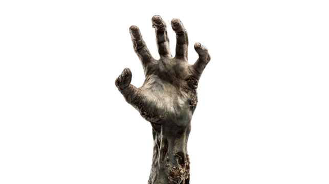 decaying hand reaching up isolated on transparent background