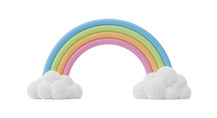 A pastel rainbow bridging fluffy clouds symbolising dreams and hope after the storm set against a stark black background
