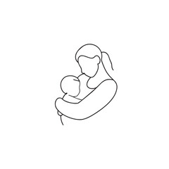 Black and white line art of a beautiful mother lovingly embracing her baby minimalist tender illustration