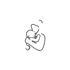 Black and white line art of a beautiful mother lovingly embracing her baby minimalist tender illustration