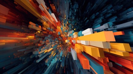 Abstract digital blocks in motion