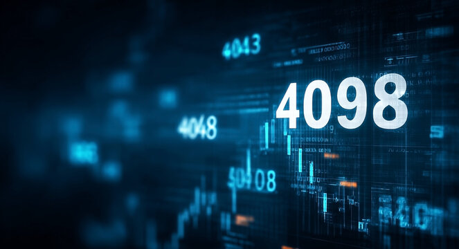 Abstract data visualization with glowing numbers on a blue tech interface